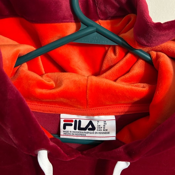 Women’s Medium FILA burgundy and orange velvet crop hooded top, hoodie - Picture 7 of 10